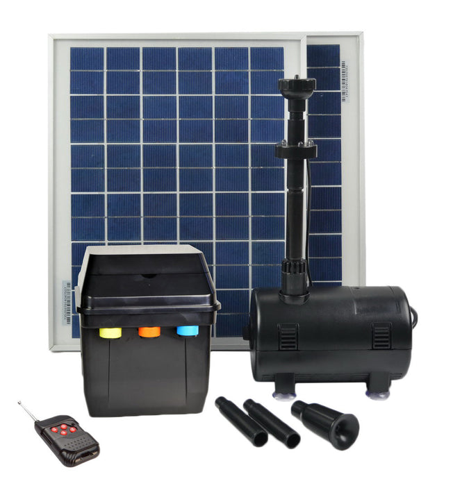 16 Watts Solar Water Pump Kit with Premium Battery Timer Control Box, LED Lights and Winter Mode