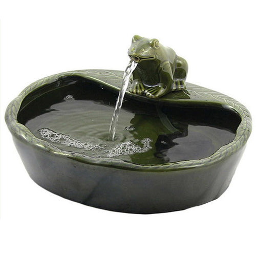 ASC Solar Powered Ceramic Green Frog Water Fountain Kit Garden Patio - Used