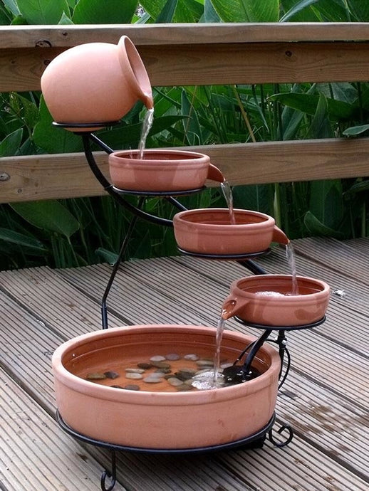 Terracotta Cascade Solar Water Fountain Daytime Version