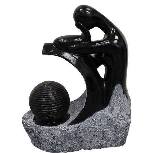 Solar Granite Lady & Ball Fountain with Battery Timer/LED Lights