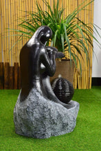 Solar Granite Lady & Ball Fountain with Battery Timer/LED Lights