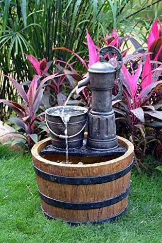 Solar Sunnysaze Old Fashioned Water Pump Kit with Barrel Fountain - Open Box