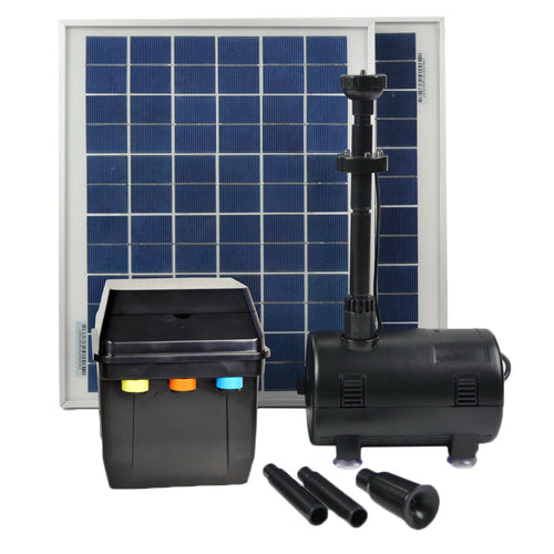 20 Watts Solar Water Pump Kit with Premium  Battery Timer Control Box, LED Lights and Winter Mode